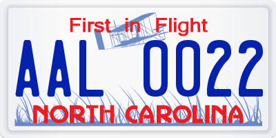 NC license plate AAL0022