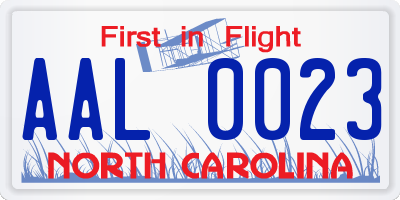 NC license plate AAL0023