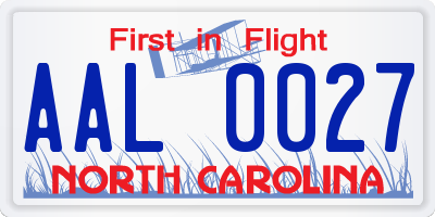 NC license plate AAL0027