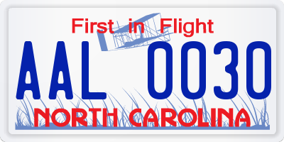 NC license plate AAL0030