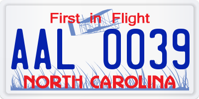 NC license plate AAL0039