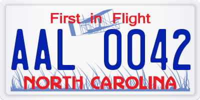 NC license plate AAL0042