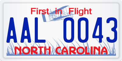 NC license plate AAL0043