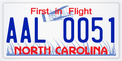 NC license plate AAL0051