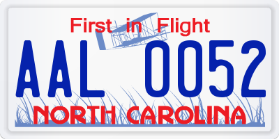 NC license plate AAL0052