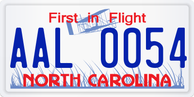 NC license plate AAL0054