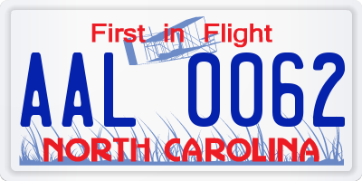 NC license plate AAL0062