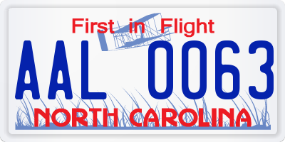 NC license plate AAL0063