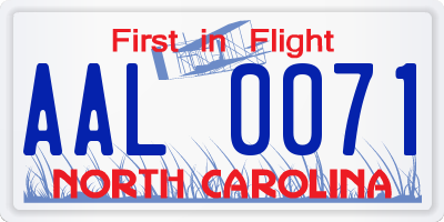 NC license plate AAL0071