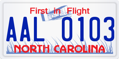 NC license plate AAL0103