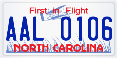 NC license plate AAL0106