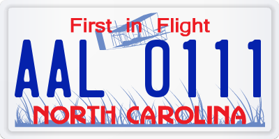 NC license plate AAL0111