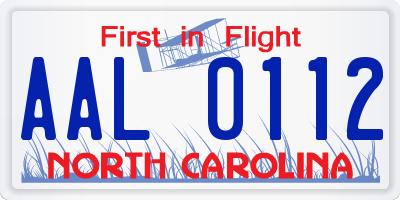 NC license plate AAL0112