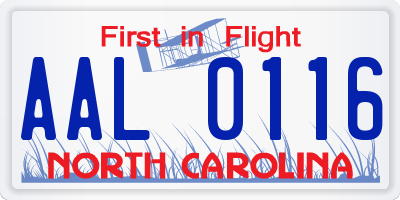 NC license plate AAL0116