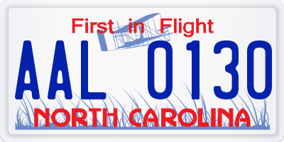 NC license plate AAL0130