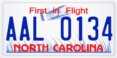 NC license plate AAL0134