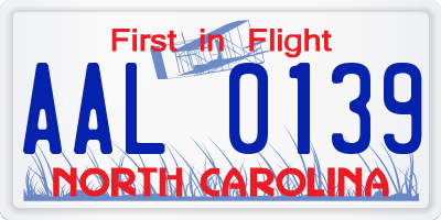 NC license plate AAL0139