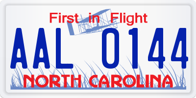 NC license plate AAL0144