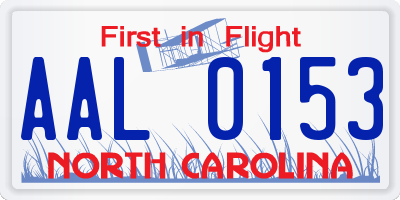 NC license plate AAL0153