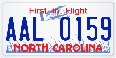NC license plate AAL0159