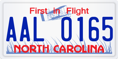 NC license plate AAL0165