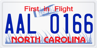 NC license plate AAL0166