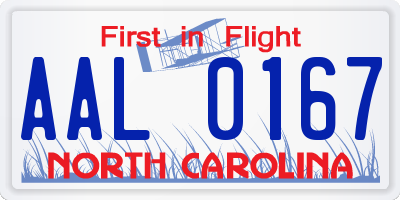 NC license plate AAL0167