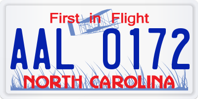 NC license plate AAL0172