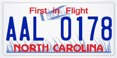 NC license plate AAL0178
