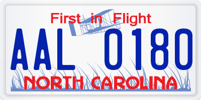 NC license plate AAL0180