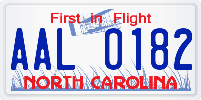 NC license plate AAL0182