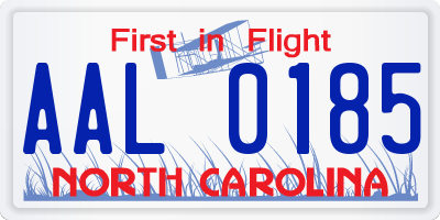 NC license plate AAL0185