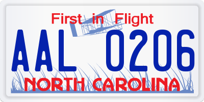 NC license plate AAL0206