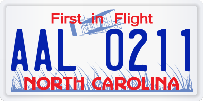 NC license plate AAL0211