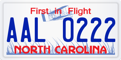 NC license plate AAL0222