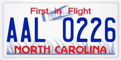 NC license plate AAL0226