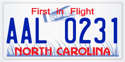NC license plate AAL0231
