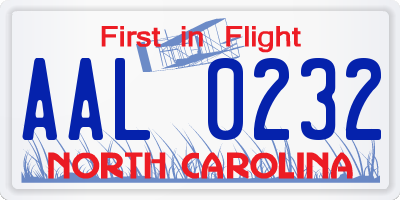 NC license plate AAL0232