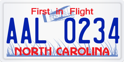 NC license plate AAL0234