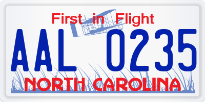 NC license plate AAL0235