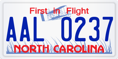 NC license plate AAL0237