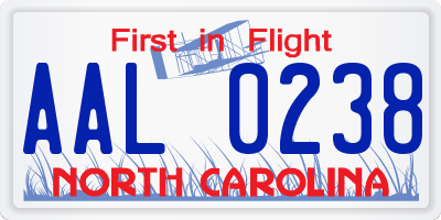 NC license plate AAL0238