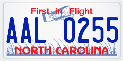 NC license plate AAL0255
