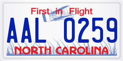 NC license plate AAL0259
