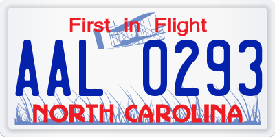 NC license plate AAL0293