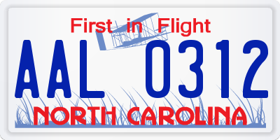 NC license plate AAL0312