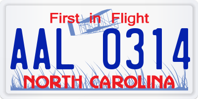 NC license plate AAL0314