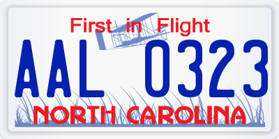 NC license plate AAL0323
