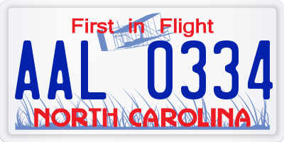 NC license plate AAL0334