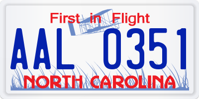 NC license plate AAL0351